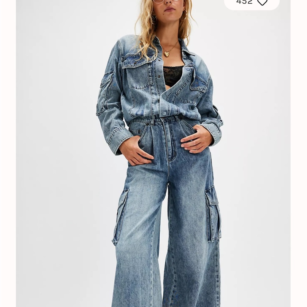 One Teaspoon Washed Blue Denim Jumpsuit with Cargo Pockets